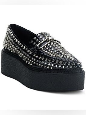 Jeffrey Campbell Choux Street Studded Platform Wedge Loafers Black Size 8 NWOB